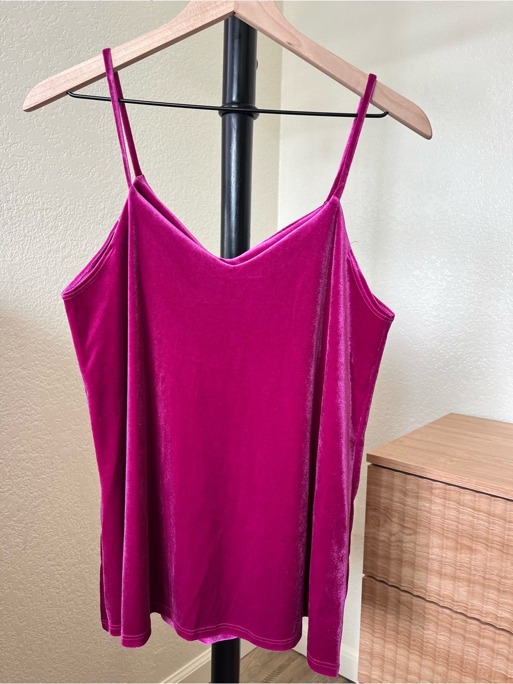 Velvet Spaghetti Strap Cami in Fuchsia